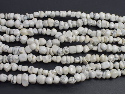 White Howlite, 5-10mm Pebble Chips Beads, 34 Inch-RainbowBeads