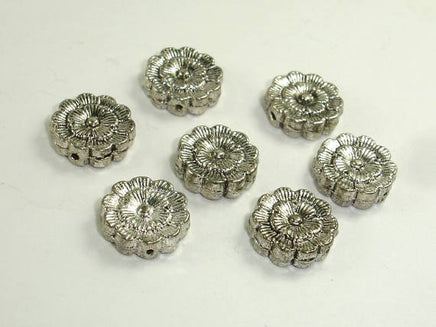 Flower Spacer, Flower Beads, Zinc Alloy, Antique Silver Tone 5pcs-RainbowBeads