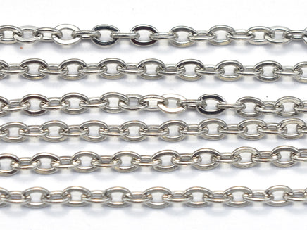 3m (9.9feet) Silver Plated Oval Chain, Brass Oval Chain, 2x2.7mm-Rainbow Beads