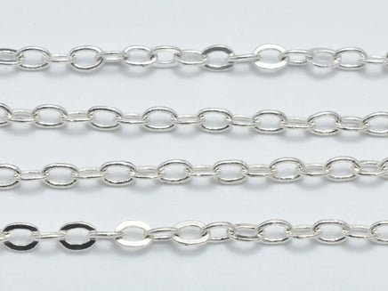 3m (9.9feet) Silver Plated Oval Chain, Brass Oval Chain, Jewelry Chain, 2x2.5mm-Rainbow Beads