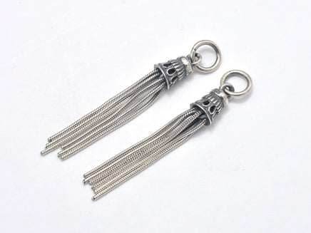 1pcs 925 Sterling Silver Charm-Antique Silver, Tassel Charm/Pendant, 5x32mm-RainbowBeads