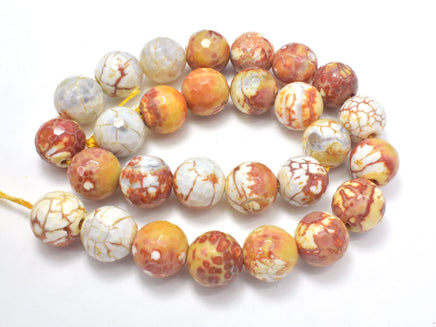 FIRE AGATE BEADS, 14MM FACETED ROUND-RainbowBeads