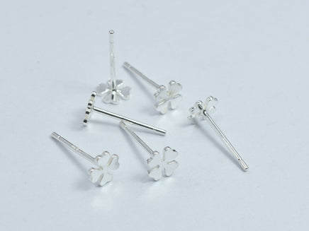 10pcs (5pairs) 925 Sterling Silver Flower Pad Earring Stud Post 5mm Pad, 11mm Long-RainbowBeads