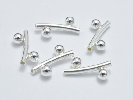 4pcs 925 Sterling Silver Tube, Curved Tube, 1.5x12mm, 3mm Balls-RainbowBeads