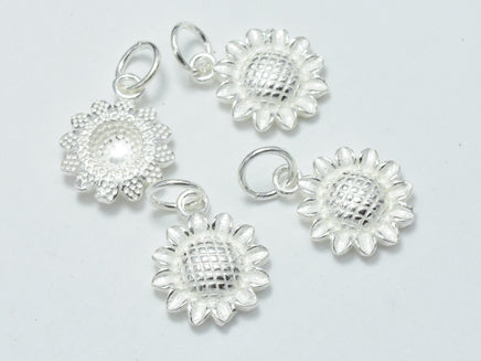 2pcs 925 Sterling Silver Charm, Sunflower Charm, 11mm-RainbowBeads