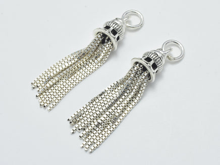1pc 925 Sterling Silver Charm-Antique Silver, Tassel Charm/Pendant, 7.6x32mm-RainbowBeads
