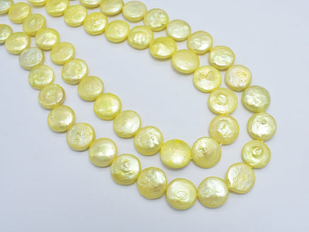 Fresh Water Pearl Beads-Yellow, 12mm Coin Beads-RainbowBeads