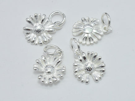 2pcs 925 Sterling Silver Charm, Daisy Charm, Flower Pendant, 10mm-RainbowBeads