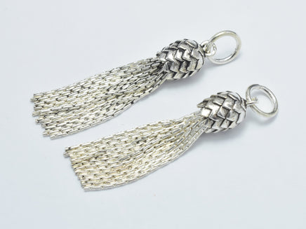1pc 925 Sterling Silver Charm, Tassel Charm/Pendant, 7x32mm-RainbowBeads