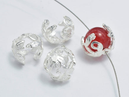 2pcs 925 Sterling Silver Bead Caps, 9mm Flower Bead Caps-RainbowBeads