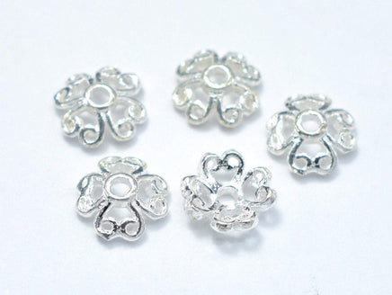 6mm 925 Sterling Silver Bead Caps, 6x2.2mm Flower Bead Caps, 10pcs-RainbowBeads