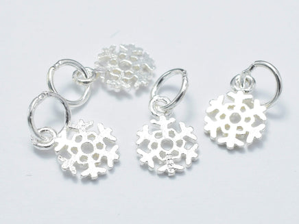 4pcs 925 Sterling Silver Charm, Snowflake Charm, 7.5mm-RainbowBeads