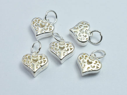 2pcs 925 Sterling Silver Filigree Heart Charm, 10x9.5mm-RainbowBeads