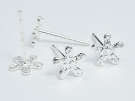 10pcs (5pairs) 925 Sterling Silver Flower Pad Earring Stud Post, 6.5mm Flower Pad, 11mm Long-RainbowBeads