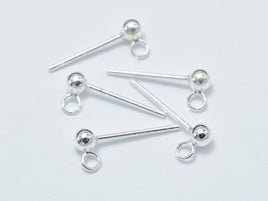 10pcs (5pairs) 925 Sterling Silver Ball Earring Stud Post with Open Loop-RainbowBeads