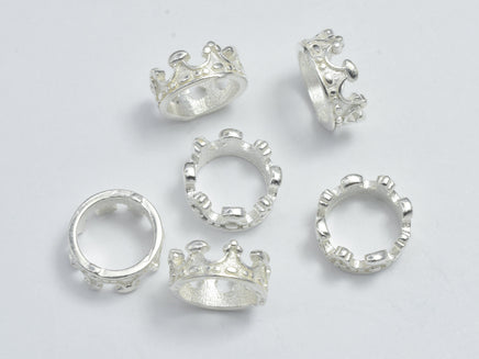4pcs 925 Sterling Silver Crown Beads, 7.5mm, Big Hole Crown Beads-RainbowBeads
