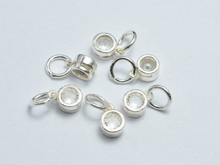 2pcs 925 Sterling Silver White CZ Round Charm, 5mm-RainbowBeads