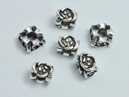 4pcs 925 Sterling Silver Beads-Antique Silver, 5.5x5.5mm, Square Beads, Flower Beads, Rose Beads-RainbowBeads
