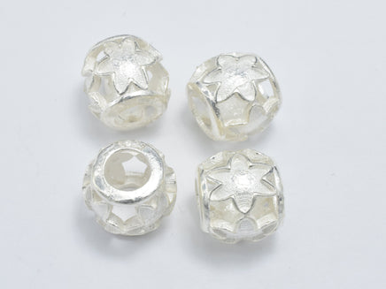 1pc 925 Sterling Silver Bead, Filigree Drum Beads, Big Hole Spacer Bead, 11x9.5mm-RainbowBeads