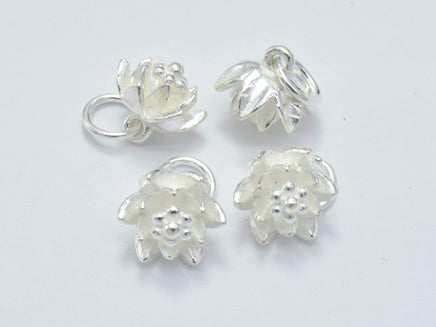 2pcs 925 Sterling Silver Charm, Lotus Flower Charm, 9.5mm-RainbowBeads