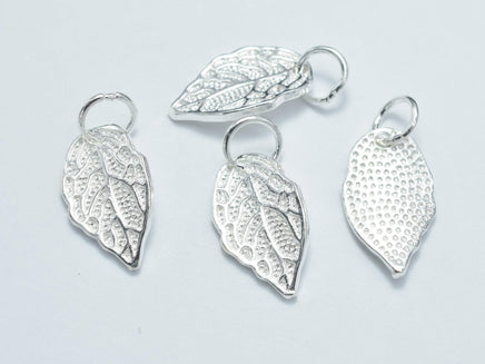2pcs 925 Sterling Silver Charm, Leaf Charm, 9x15mm-RainbowBeads