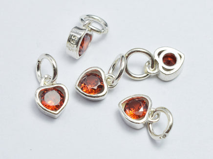 2pcs 925 Sterling Silver Red Cubic Zirconia Heart Charm, 5.8x7.5mm-RainbowBeads