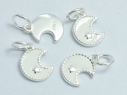 2pcs 925 Sterling Silver Charm-Enamel White Moon Charm, Moon Pendant, 9mm-RainbowBeads