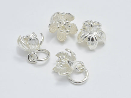 2pcs 925 Sterling Silver Charm, Lotus Flower Charm, 9.5mm-RainbowBeads