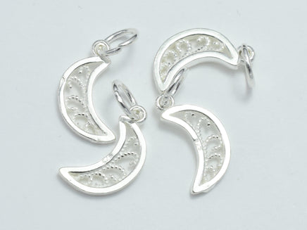 4pcs 925 Sterling Silver Charms, Moon Charm, 11x6.8mm-RainbowBeads