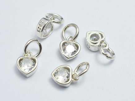 2pcs 925 Sterling Silver White CZ Heart Charm, 5.8x7.5mm-RainbowBeads
