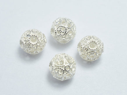 2pcs 925 Sterling Silver Beads, 7.5mm Filigree Round-RainbowBeads