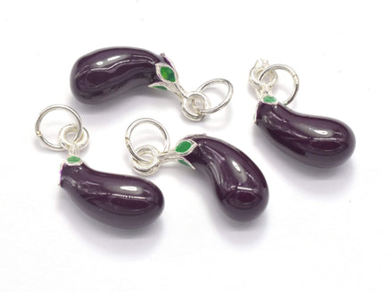 1pcs 925 Sterling Silver Charm-Enamel Eggplant Charm, Eggplant Pendant-RainbowBeads