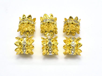 Rhinestone Spacer, 10mm, Double Bead Cap, Crown, Gold plated, 10 pieces-RainbowBeads