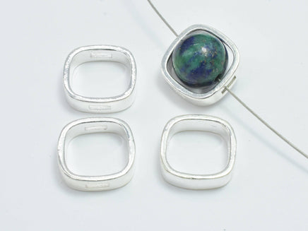 2pcs 925 Sterling Silver Square Bead Frames, 11mm, 8.6mm Inner-RainbowBeads