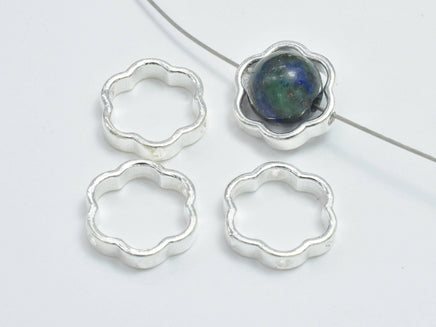 4pcs 925 Sterling Silver Flower Bead Frames, 9.8mm, 6.8mm Inner-RainbowBeads