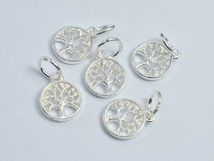 4pcs 925 Sterling Silver Coin Charms, Tree Charms, 8mm-RainbowBeads