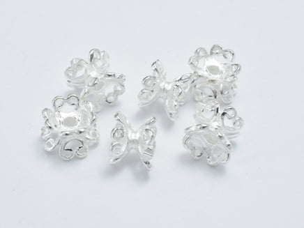 4pcs 925 Sterling Silver Bead Caps, 6.5mm Double Bead Caps, Flower Bead Caps-RainbowBeads