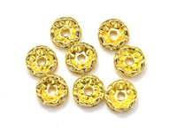 Rhinestone, 8mm, Finding Spacer Round, Clear, Gold plated Brass, 30 pieces-RainbowBeads