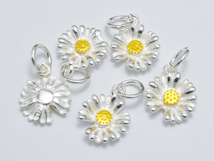 2pcs 925 Sterling Silver Charm-Enamel Daisy Charm, Flower Pendant-RainbowBeads