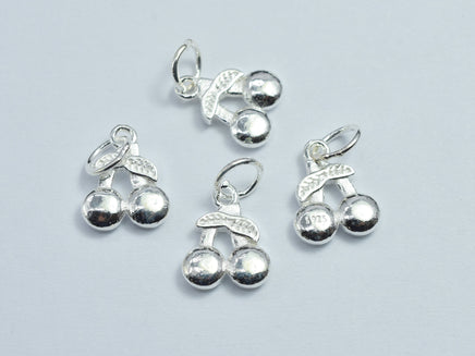 2pc 925 Sterling Silver Cherry Charm, Fruit Charm, 9.5x12mm-RainbowBeads