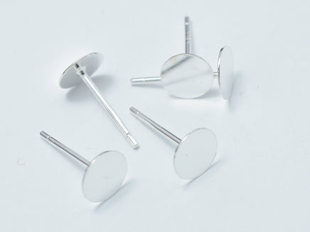 10pcs (5pairs) 925 Sterling Silver Flat Pad Earring Stud Posts, 6mm, 11mm Long-RainbowBeads
