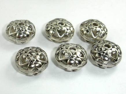 Metal Beads, Metal Hollow Flat Round Spacer, Zinc Alloy, Antique Silver Tone 4pcs-RainbowBeads