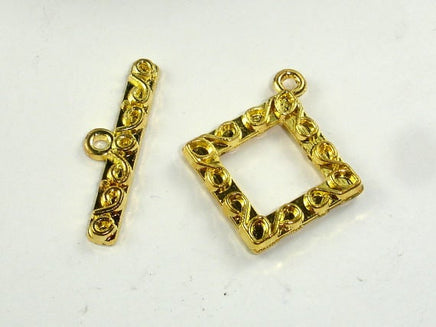 Square Toggle Clasps , Gold Tone, 4 sets-RainbowBeads