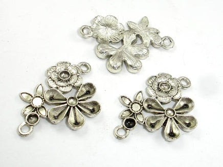Metal Flower Connector Links, Zinc Alloy, Antique Silver Tone 10pcs-RainbowBeads