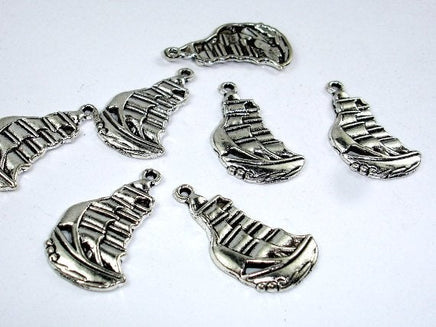 Sail Boat Charms, Zinc Alloy, Antique Silver Tone, 12x22mm 20pcs-RainbowBeads