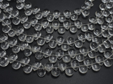 Glass Beads-Clear, 8x11mm Flat Teardrop beads, 12 Inch-RainbowBeads