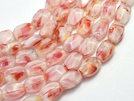 Lampwork-White & Red, 9x13mm Flat Wavy Barrel Beads, 12 Inch-RainbowBeads