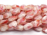 Lampwork-White & Red, 9x13mm Flat Wavy Barrel Beads, 12 Inch-RainbowBeads