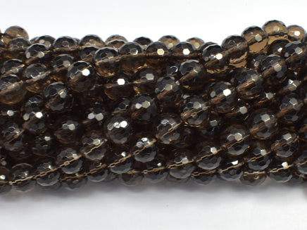 Smoky Quartz 8mm (8.4mm) Faceted Round Beads-RainbowBeads