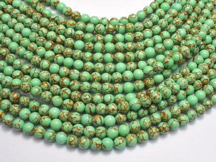 Howlite Turquoise - Green with Gold Line, 6mm (6.4mm)-Rainbow Beads